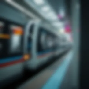 Dubai Metro Blue Line Train in Motion Modern train of the Dubai Metro Blue Line in motion, symbolizing urban connectivity