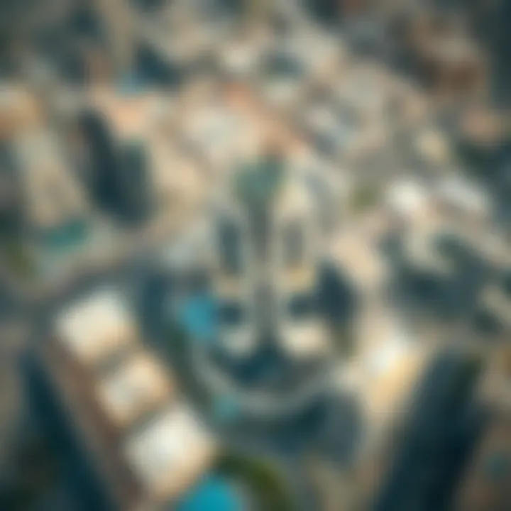 Aerial view of the Hamdan Centre within Dubai's urban landscape