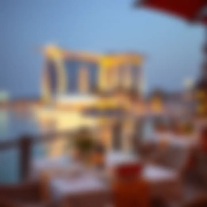 Gourmet Dining at Dubai Creek Harbour Park Elegant dining setup overlooking the water at the park