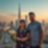Dubai skyline with family in the foreground