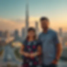 Dubai skyline with family in the foreground