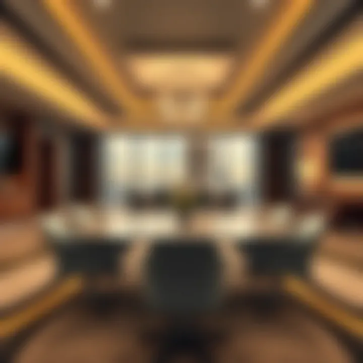 Interior amenities showcasing modern office spaces and meeting rooms