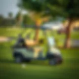 A sleek golf car parked on a lush green golf course in Dubai