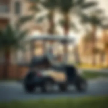 Golf Car in Dubai Residential Area A golf car navigating through a luxurious residential community in Dubai