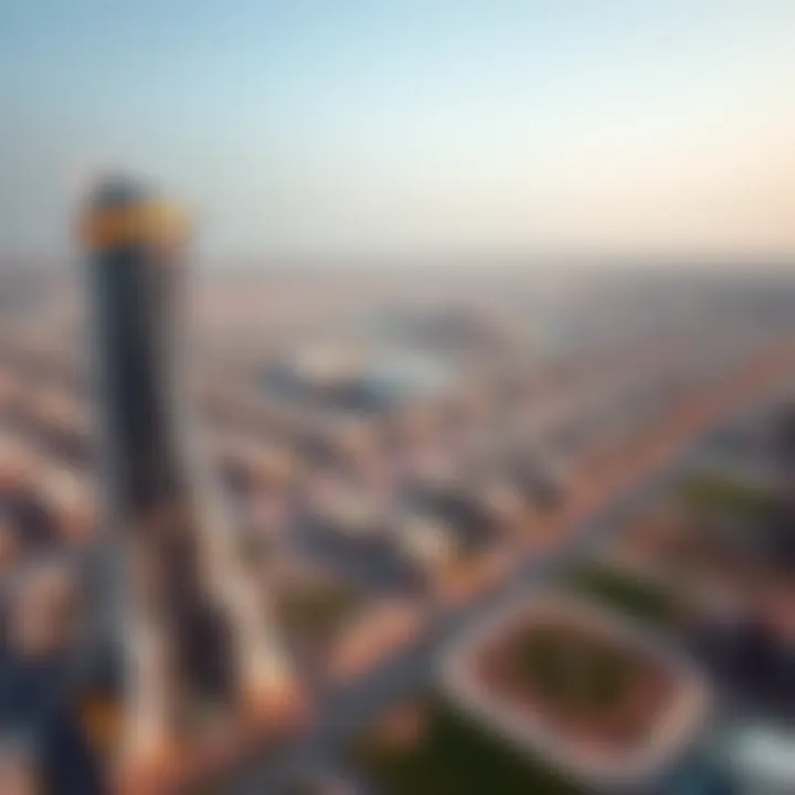 Aerial Perspective of the Light Commercial Tower in Arjan Aerial view of Arjan neighborhood highlighting the tower's location