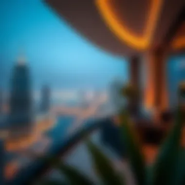 Luxury Living with Panoramic Views Panoramic view from a luxurious balcony overlooking Dubai's iconic landmarks