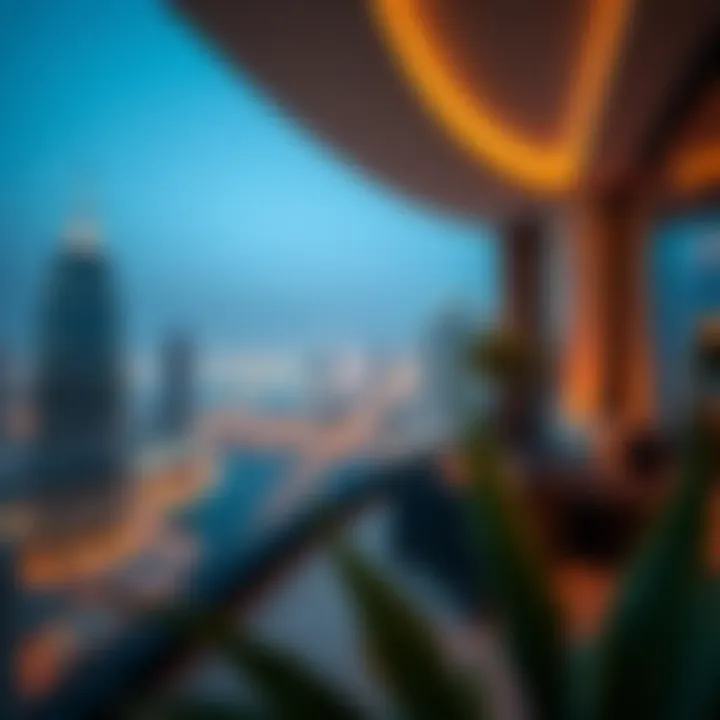 Luxury Living with Panoramic Views Panoramic view from a luxurious balcony overlooking Dubai's iconic landmarks