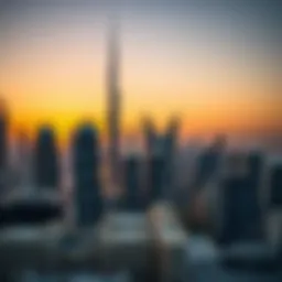 Panoramic view of Dubai skyline at sunset