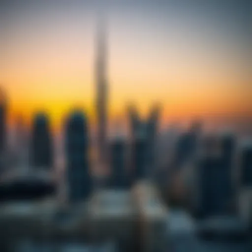 Panoramic view of Dubai skyline at sunset