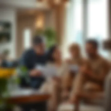 Family Making Informed Property Decisions A family considering property options in a luxurious setting