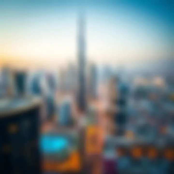 Aerial view of Dubai skyline showcasing iconic skyscrapers.