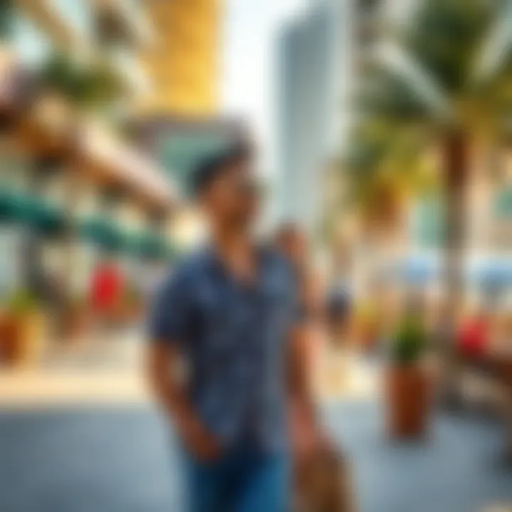 Trendy urban lifestyle in Dubai with people enjoying outdoor spaces.