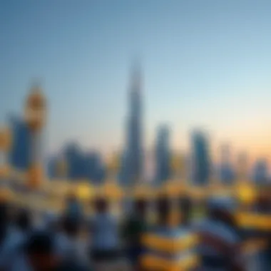 Dubai Skyline Celebrating Ramadan Dubai skyline with festive decorations for Ramadan