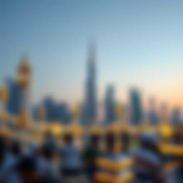 Dubai Skyline Celebrating Ramadan Dubai skyline with festive decorations for Ramadan