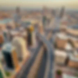 Aerial view of Sheikh Zayed Road showcasing its skyline