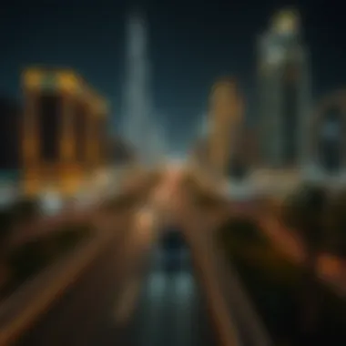 Nighttime Illumination of Sheikh Zayed Road Nighttime illumination of buildings along Sheikh Zayed Road