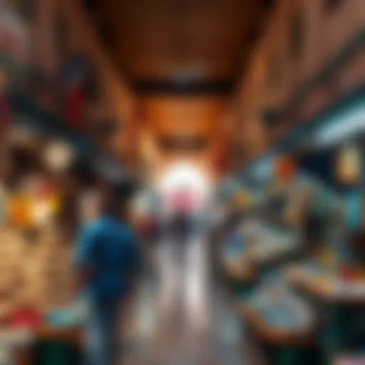 Vibrant marketplace atmosphere showcasing colorful stalls