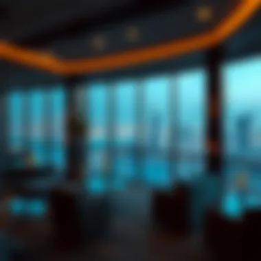 Stylish Lounge with Captivating Skyline Views Stylish lounge area with breathtaking views of Dubai's skyline