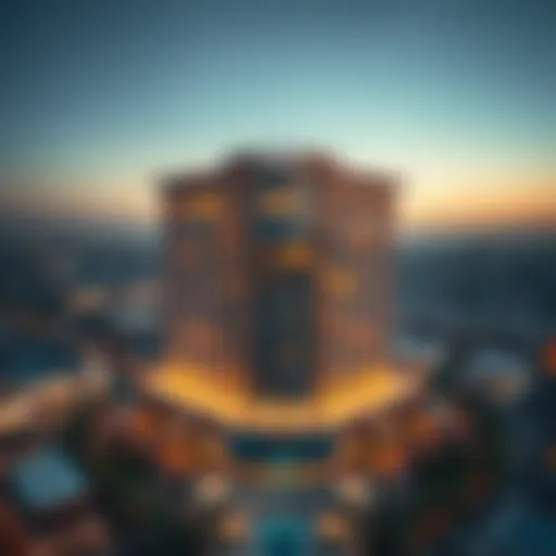 Aerial view of Sunrise Building showcasing its unique architectural design