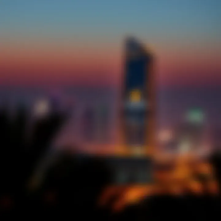 Night View of Sunrise Building Night view of the Sunrise Building illuminated against the Dubai skyline