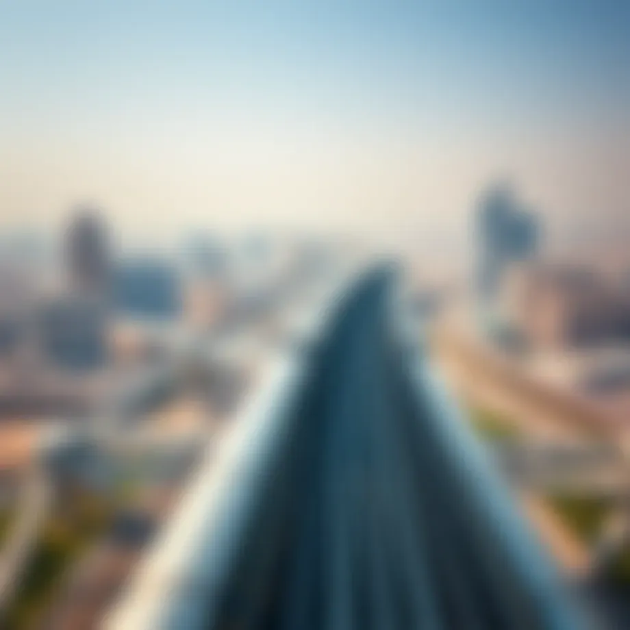 Aerial view of the Dubai Metro tracks weaving through the cityscape