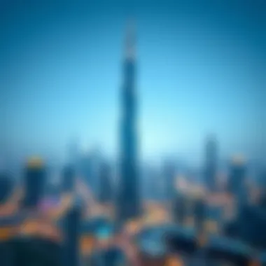 Panoramic view of Dubai highlighting the location of the Exchange Tower