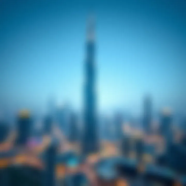 Panoramic view of Dubai highlighting the location of the Exchange Tower