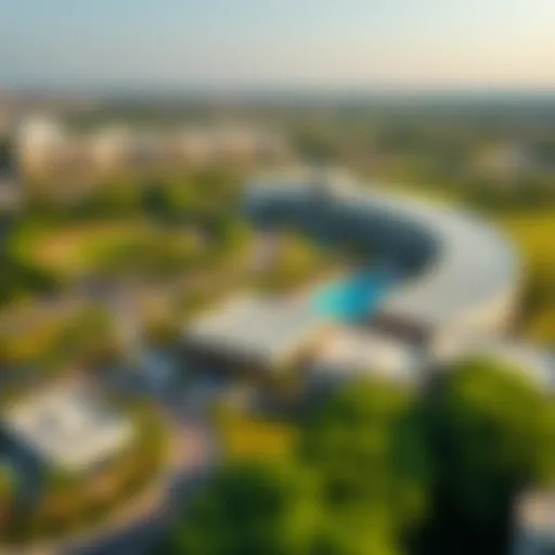 Aerial View of The Greens Aerial view of The Greens community showcasing its lush greenery and modern architecture