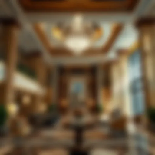 A luxurious hotel lobby in Dubai showcasing opulence