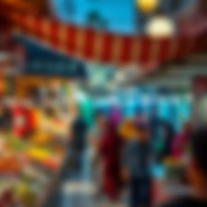 A vibrant market scene showcasing the lively commerce during Ramadan